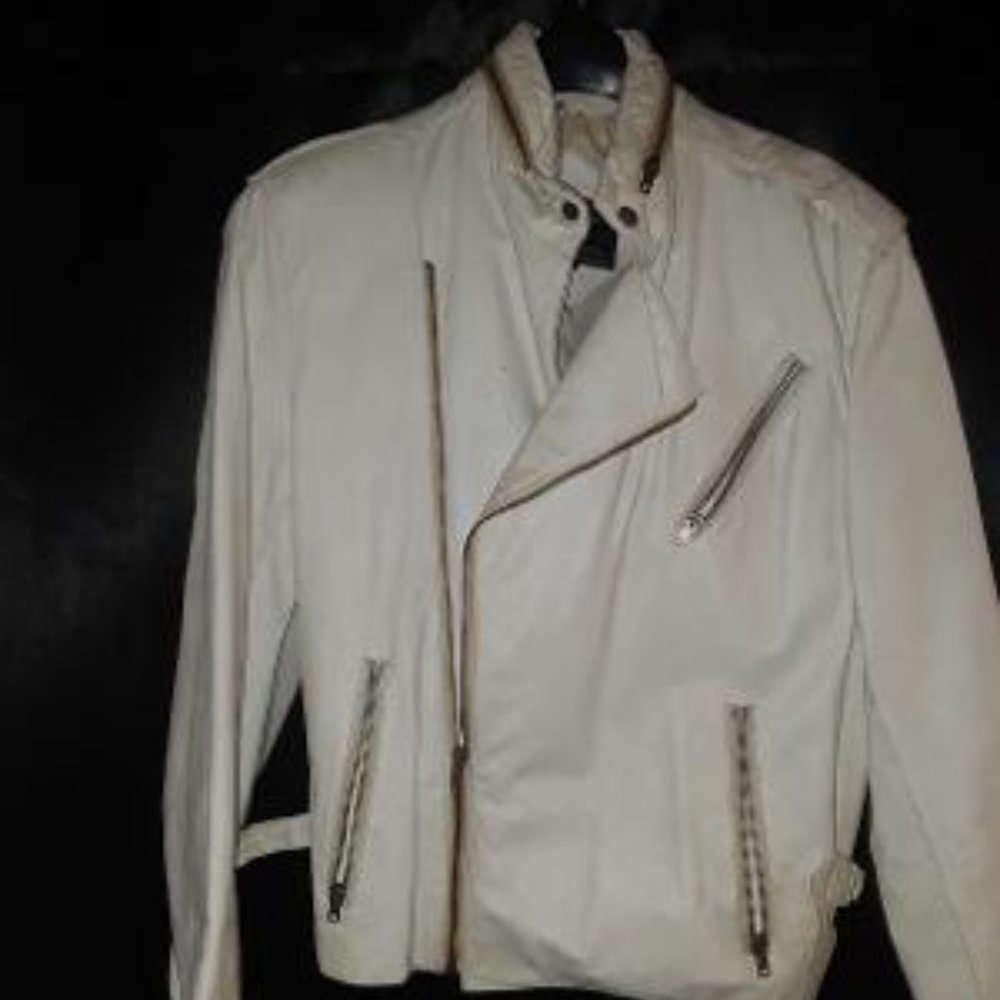 MENS WHITE LEATHER BIKER JACKET